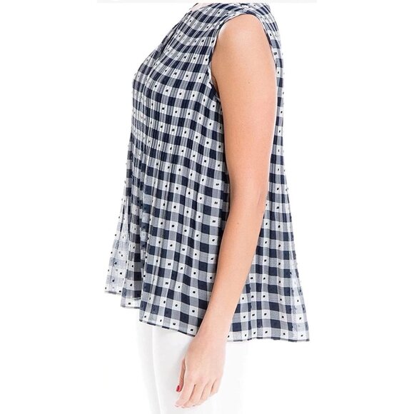 Max Studio Lined Navy Size Large Tunic Sleeveless Top Pleated Babydoll NWT - Picture 11 of 14